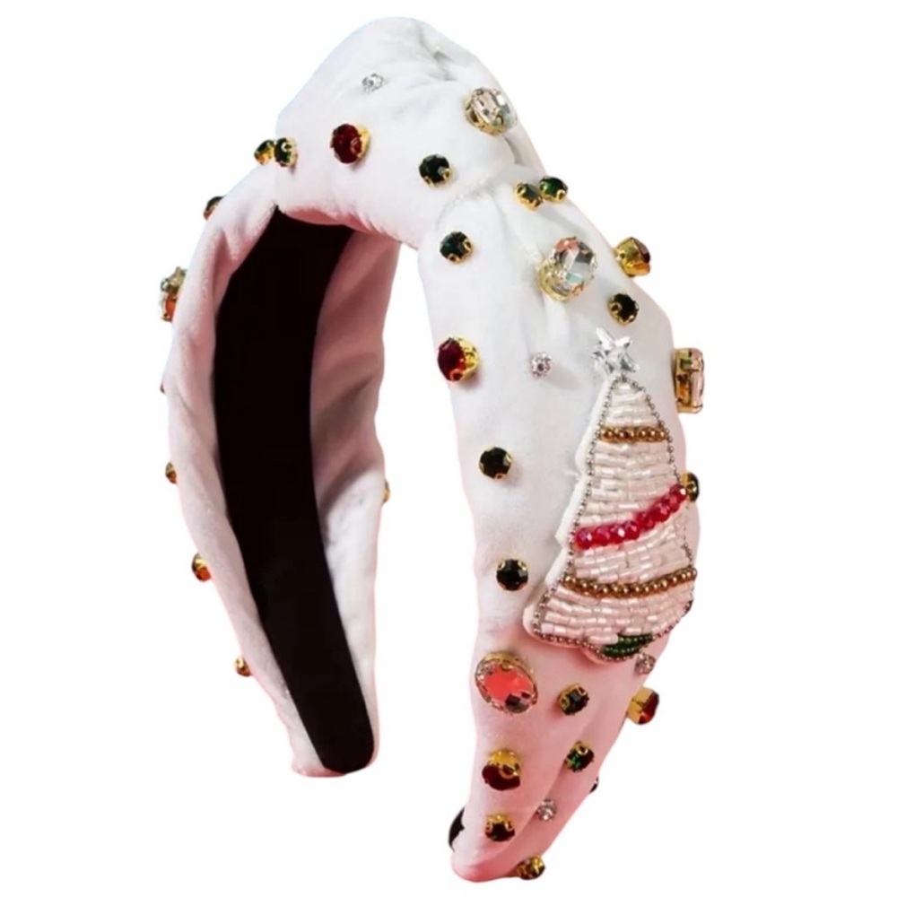 White Beaded Christmas Tree Headband - Picture 1 of 3